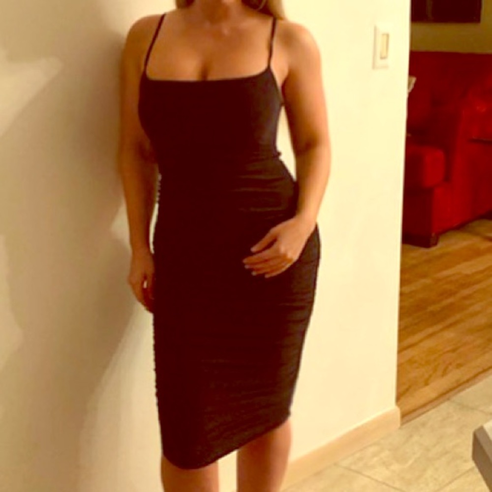 Black spaghetti strap dress midi